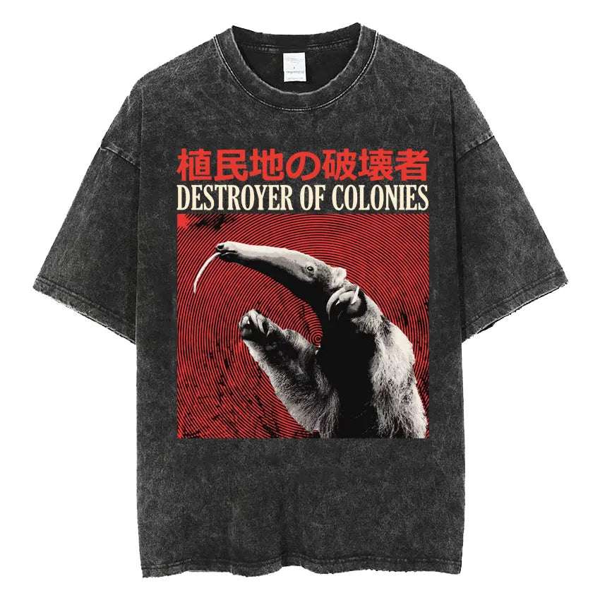 The Horrors Are Never Ending Yet I Remain Silly T-shirt Funny Japanese Style Frog Retro Washed T Shirt Men's Oversized Tees Tops - Tasawoq