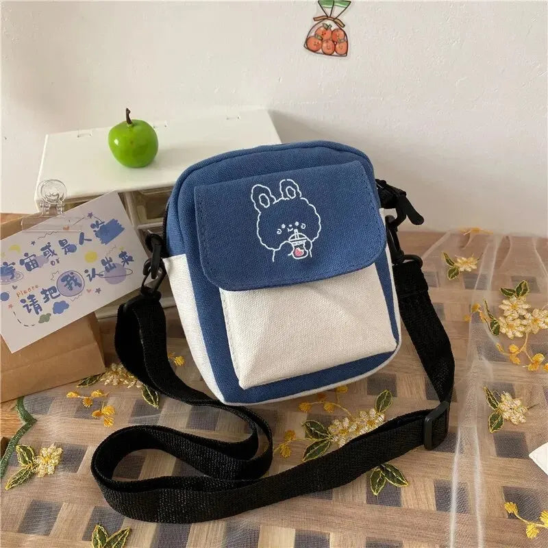 Cute Canvas One Shoulder Womens Bag Little Rabbit Korean Version Fashion Crossbody Bag Female Student Cotton Womens Handbag - Tasawoq