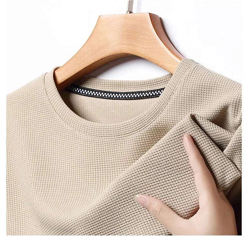 New Summer Waffle Round Neck Short Sleeved T-shirt for Men's Short Sleeved Top - Tasawoq