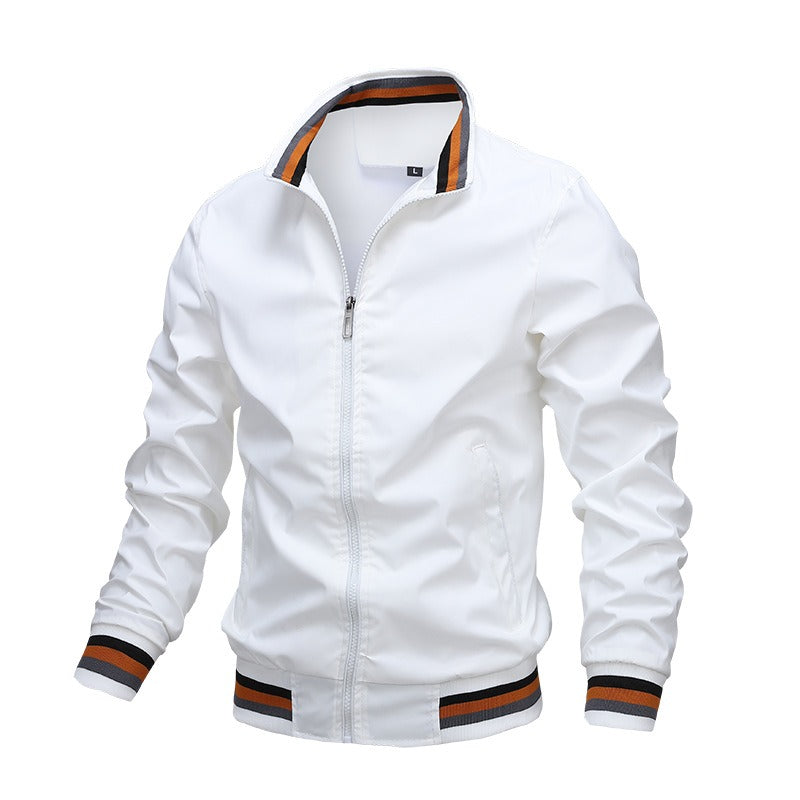 Autumn and Winter Men's Stand Collar Casual Zipper Jacket Outdoor Sports Coat Windbreaker Jacket for Men Waterproof Bomber - Tasawoq