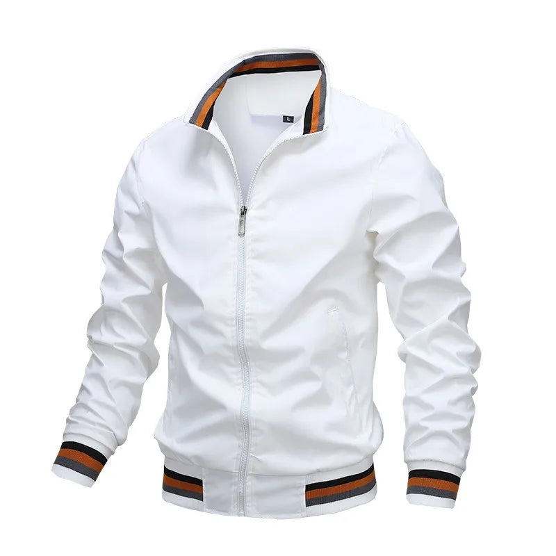 Autumn and Winter Men's Stand Collar Casual Zipper Jacket Outdoor Sports Coat Windbreaker Jacket for Men Waterproof Bomber - Tasawoq