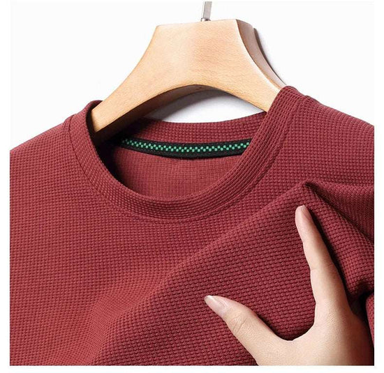 New Summer Waffle Round Neck Short Sleeved T-shirt for Men's Short Sleeved Top - Tasawoq