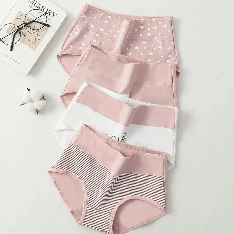 4Pcs Women's Panties High Waist Underwear Fashion Print Girls Briefs Breathable Cotton Panty Plus Size M-5XL Female Lingerie - Tasawoq