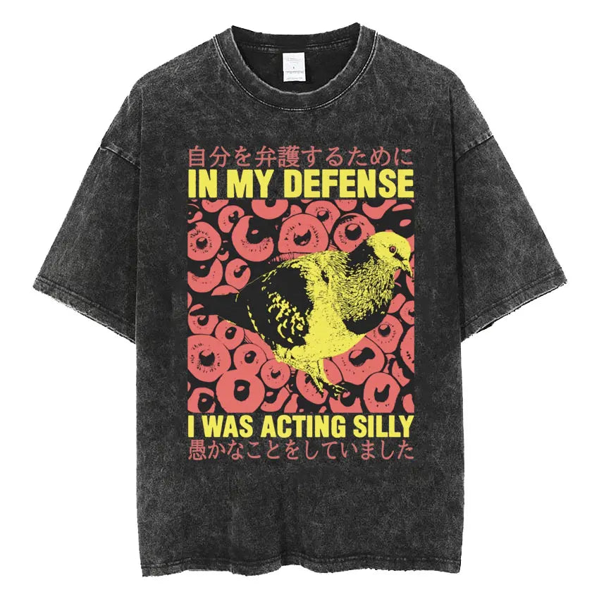 The Horrors Are Never Ending Yet I Remain Silly T-shirt Funny Japanese Style Frog Retro Washed T Shirt Men's Oversized Tees Tops - Tasawoq