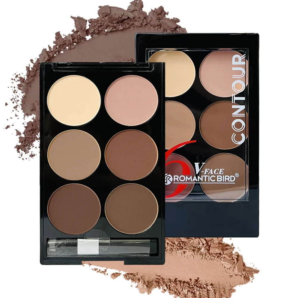 6 Colors Highlight Contouring Powder Palette Face Shadow Contouring Powder Makeup Palette With Brush Face Bronzer Color Correcti - Tasawoq