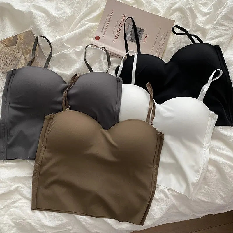1pc Popular Cool Solid Knitted Yoga Gym Tank Top Bra Seamless Skin-Friendly U-Back Vest with Fixed Chest Pad Suspender for Women - Tasawoq