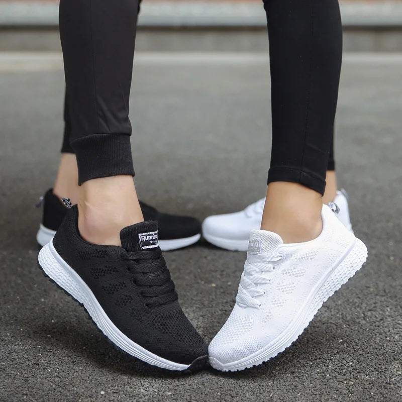 Women Casual Shoes Fashion Breathable Walking Mesh Flat Shoes Sneakers Women 2021 Gym Vulcanized Shoes White Female Footwear - Tasawoq