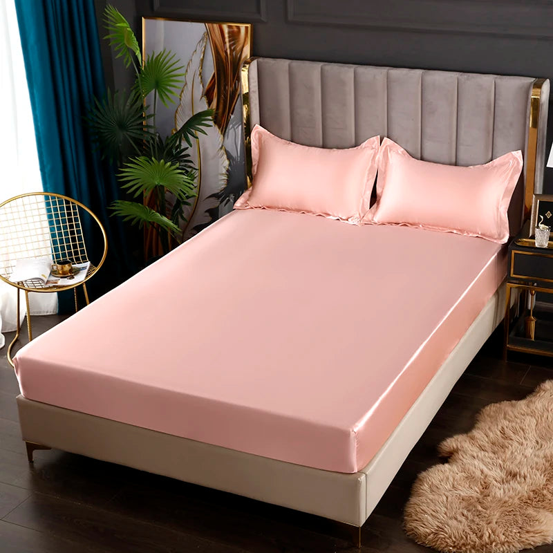 New Satin Fitted Sheet European Style Rayon Mattress Cover Elastic Band Bed Sheet King 140x200 160x200 No Pillowcase Beddings - Tasawoq