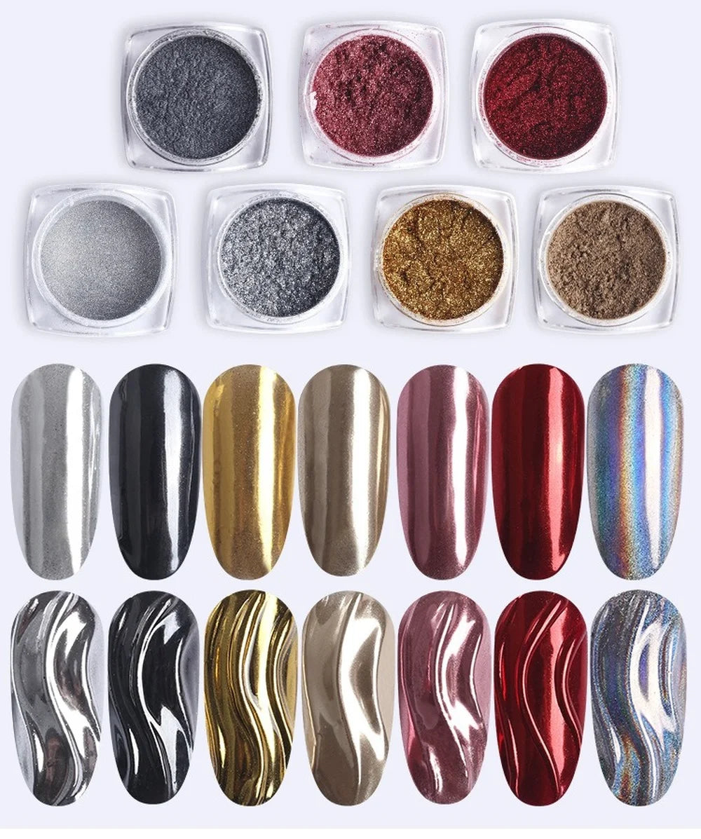 Nail Art Mirror Glitter Powder Rose Gold Silver Metallic Effect Nail Glitters For Nails UV Gel Polish Nails Chrome Pigment Decor - Tasawoq