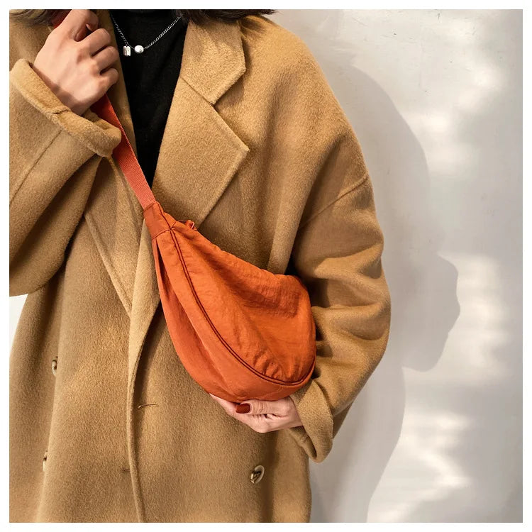Solid Color Women's Portable Shoulder Bag Simple Female Nylon Cloth Padded Crossbody Bags Travel Purse Handbags Messenger Bag - Tasawoq