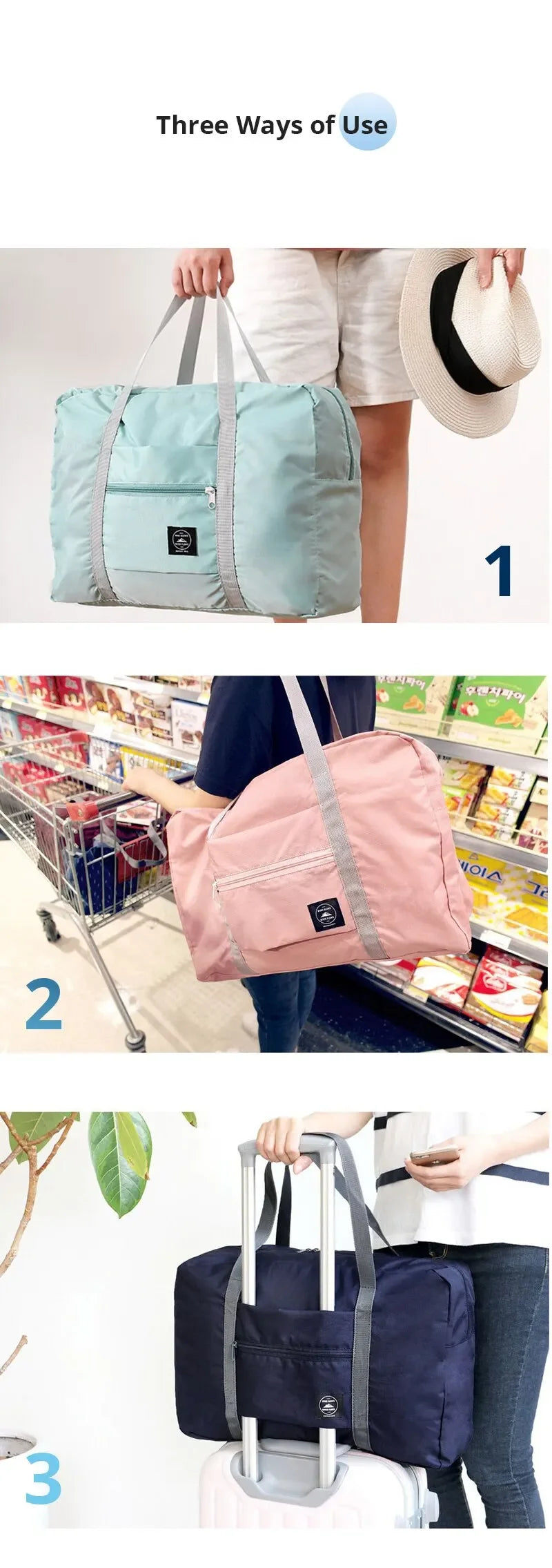 2 Pack Foldable Travel Duffel Bag for Airlines Carry on Bag Weekender Overnight Hospital Tote Bag Gym Duffel Bag Women Men - Tasawoq