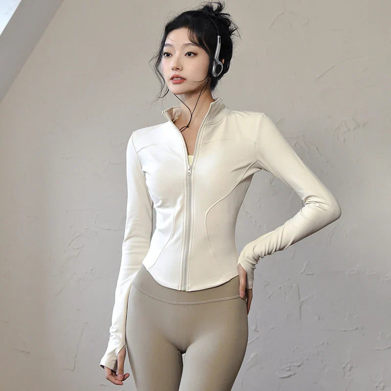 Long Sleeve Sports Jacket Women Zip Fitness Yoga Shirt Winter Warm Gym Top Activewear Running Coats Workout Clothes For Cycling - Tasawoq