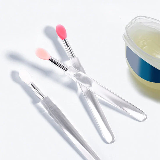 1/3/5pcs Flat Silicone Applicator Sticks Reusable Lip Brush With Cover For Dust Prevention Silicone Nail Powder Applying Tools - Tasawoq