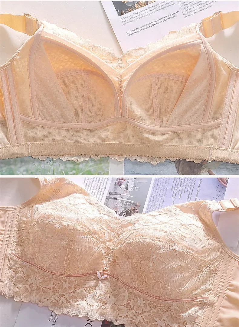 Women's Lace Push-Up Bra – Embroidered Backless Lingerie, Wire-Free, Plus Size (CDE 36–48) - Tasawoq