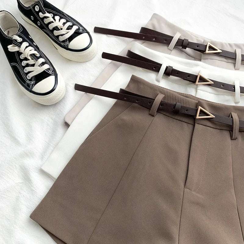 ITOOLIN Casual Women's Shorts A-line High Waist Short Chic Office Lady Shorts With Belted Vintage Female Trousers Spring Summer - Tasawoq