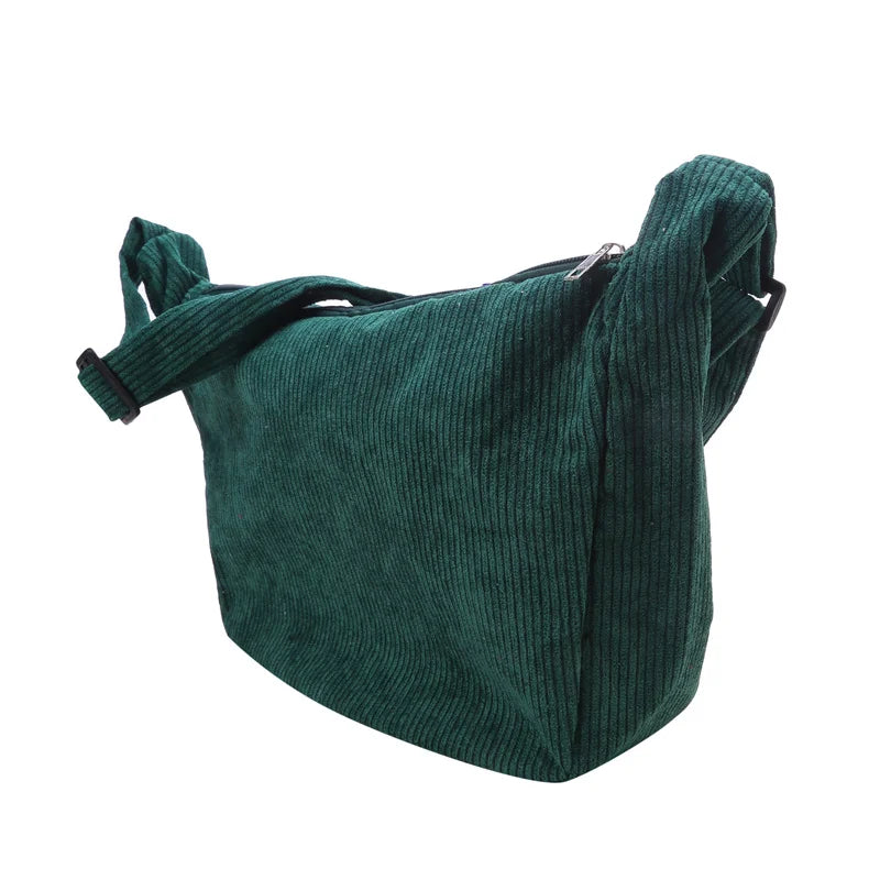 Corduroy Shoulder Bag Minimalist Crossbody Bag Women's Handbags Fashion Fabric Underarm Bag Solid Color Zipper Female Handbag - Tasawoq