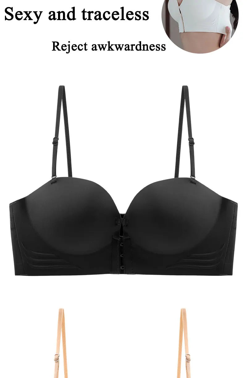 FINETOO Front Closure Sexy Push Up Bra Women Invisible Bras Underwear Lingerie For Female Brassiere Strapless Seamless Bralette - Tasawoq