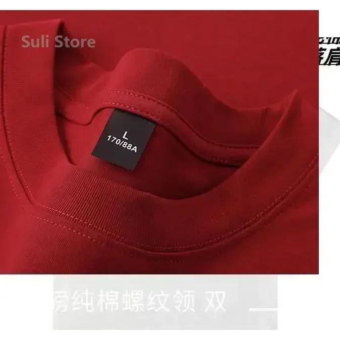 600g Heavy-duty Cotton Short Sleeved T-shirt for Men's Fashion Pure Cotton Thickened Short Sleeved Half Sleeved Tee - Tasawoq