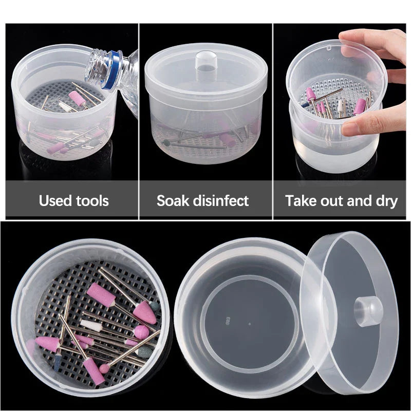 Nail Drill Bits Disinfection Box Double Layer Filtration Cleaning Box Manicure Storage Case Nail Brush Cleaning Container - Tasawoq