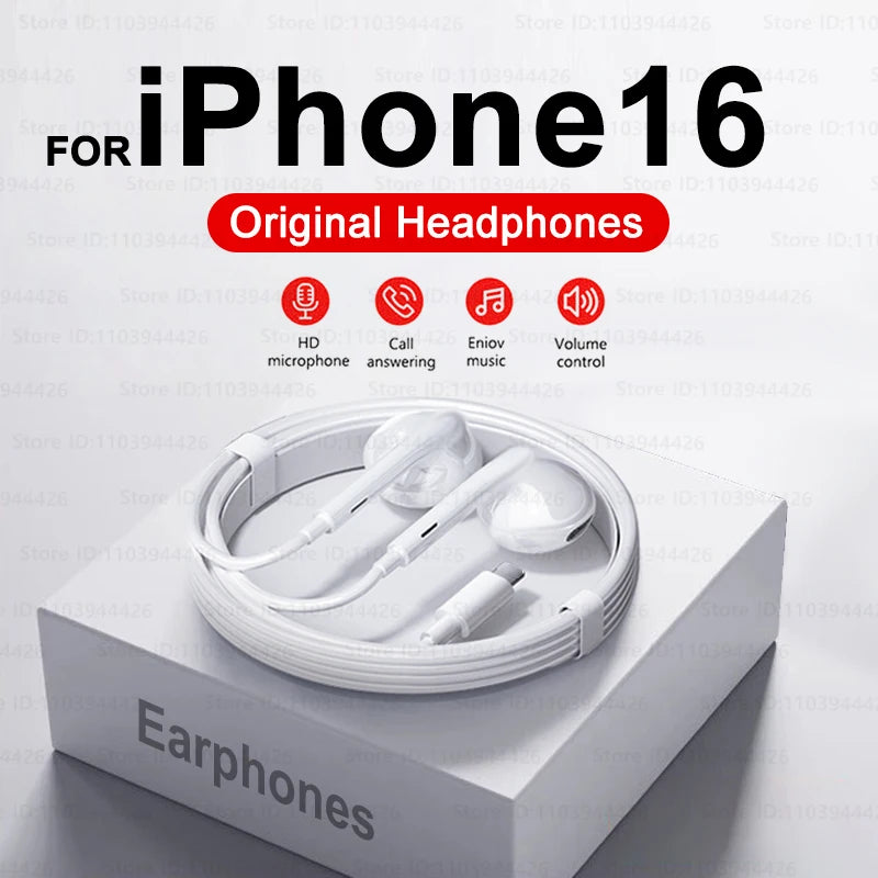 2024 Headphones For iPhone 16 Pro Max 15 14 13 12 11 Mini in-ear Earphones X XS XR 7 8 6 6S Plus Wired Headset Phone Accessories - Tasawoq