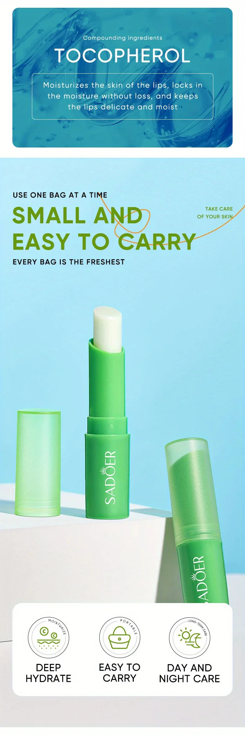 Lip Aloe Balm Nourishing, Refreshing, Hydrating and Moisturizing Preventing Cracking and Repairing Lips Gentle Non Irritating - Tasawoq