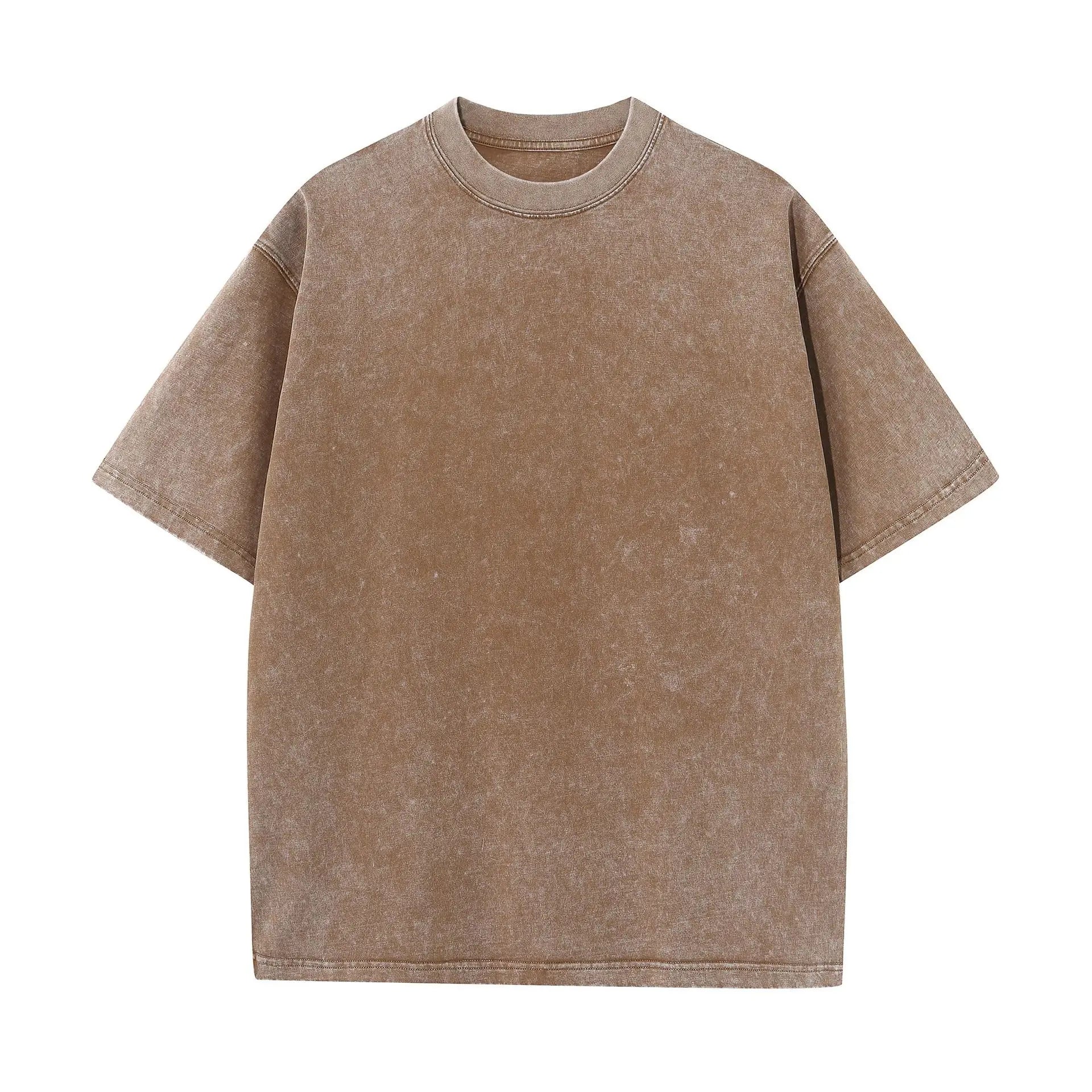 230G Cotton Retro T-shirt Drop-shoulder Sleeve Men Women Vintage Short-sleeve T Shirts Solid Color Hip Hop Loose Tees - Tasawoq
