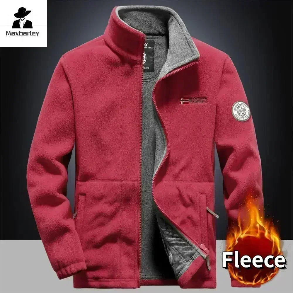 Winter Warm Fleece Jacket Men's Climbing Double Thickened Pocket Jacket Outdoor High Collar Windproof Ski Sweatshirt Coat Men - Tasawoq