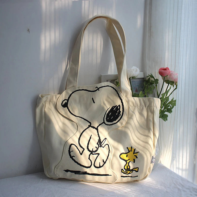 New Cartoon Fashion Snoopy Canvas Shoulder Bag Casual Cute Large Capacity Female Student Tuition Crossbody Bag - Tasawoq