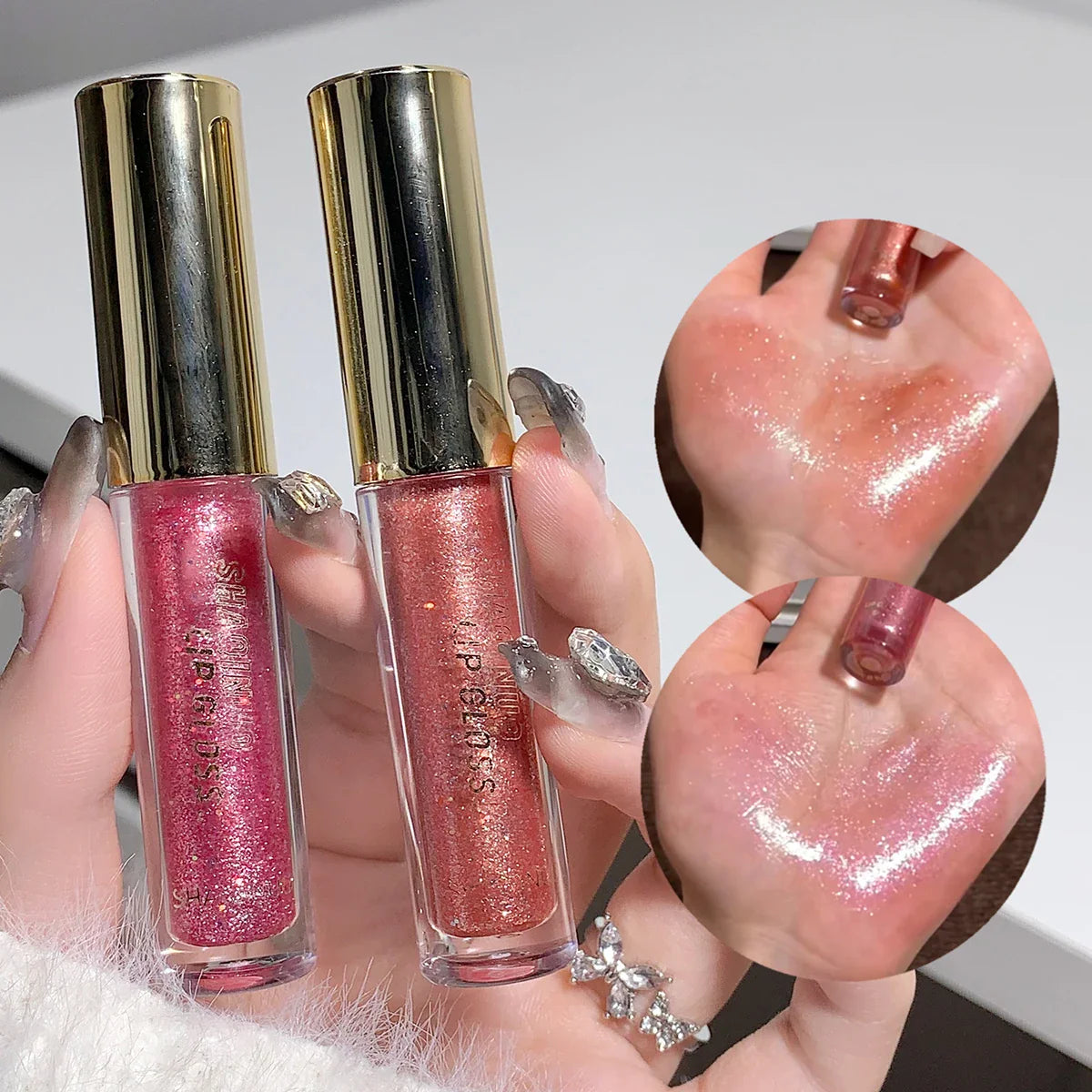 Moisturizing, plump and sparkling lip gloss, water-glossy mirror lip glaze, moisturizing and moisturizing lip oil for pouty lips - Tasawoq