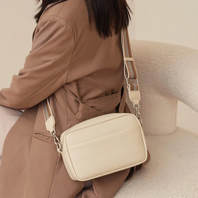 Fashion Hit Color Shoulder Bags for Women Female PU Leather Crossbody Messenger Bags Small Handbag Wide Strap Purse - Tasawoq