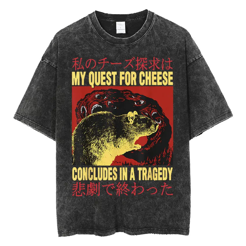 The Horrors Are Never Ending Yet I Remain Silly T-shirt Funny Japanese Style Frog Retro Washed T Shirt Men's Oversized Tees Tops - Tasawoq
