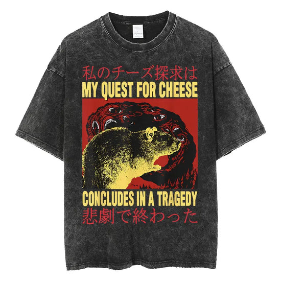 The Horrors Are Never Ending Yet I Remain Silly T-shirt Funny Japanese Style Frog Retro Washed T Shirt Men's Oversized Tees Tops - Tasawoq