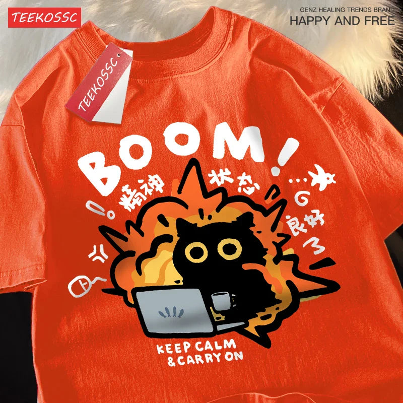 Good Mental State Pure Cotton Short Sleeved t-shirt For Men Women 2024 Summer New Tee Clothes Loose Casual Cartoon Oversized Top - Tasawoq