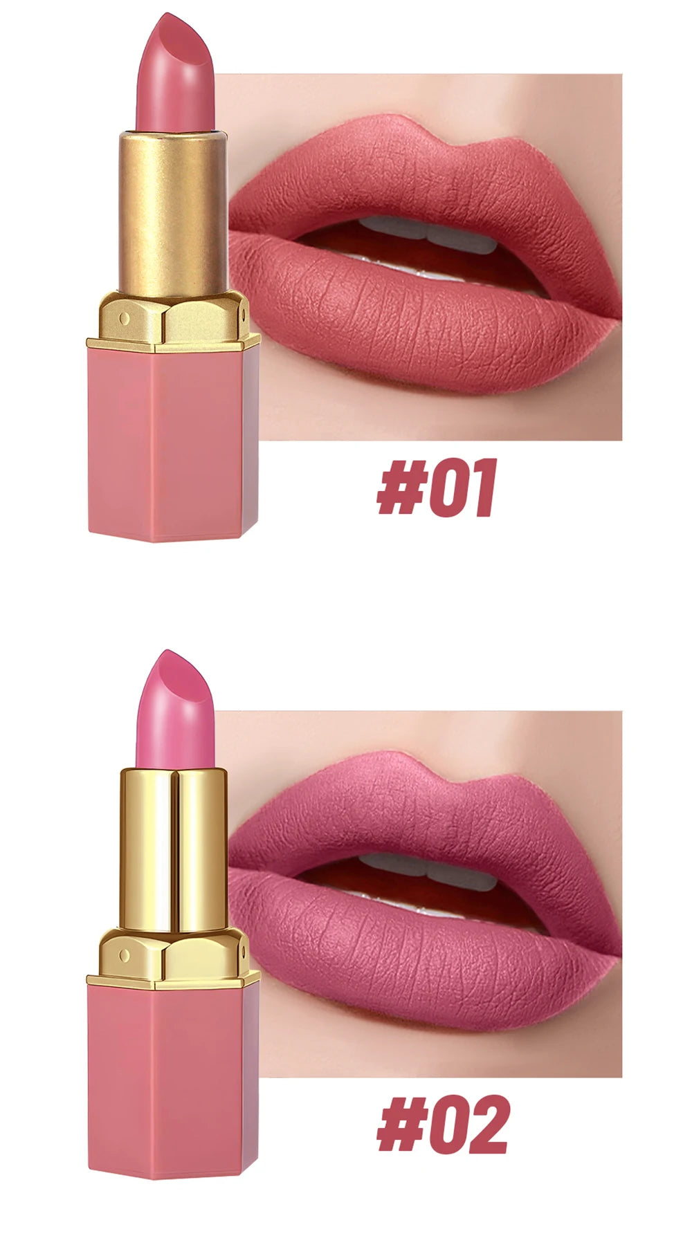 6 Colors Gold Bar Tube Lipstick Matte Texture Pearlescent Glitter Velvet Lipstick Valentine's Day Gift 6PCS - Tasawoq