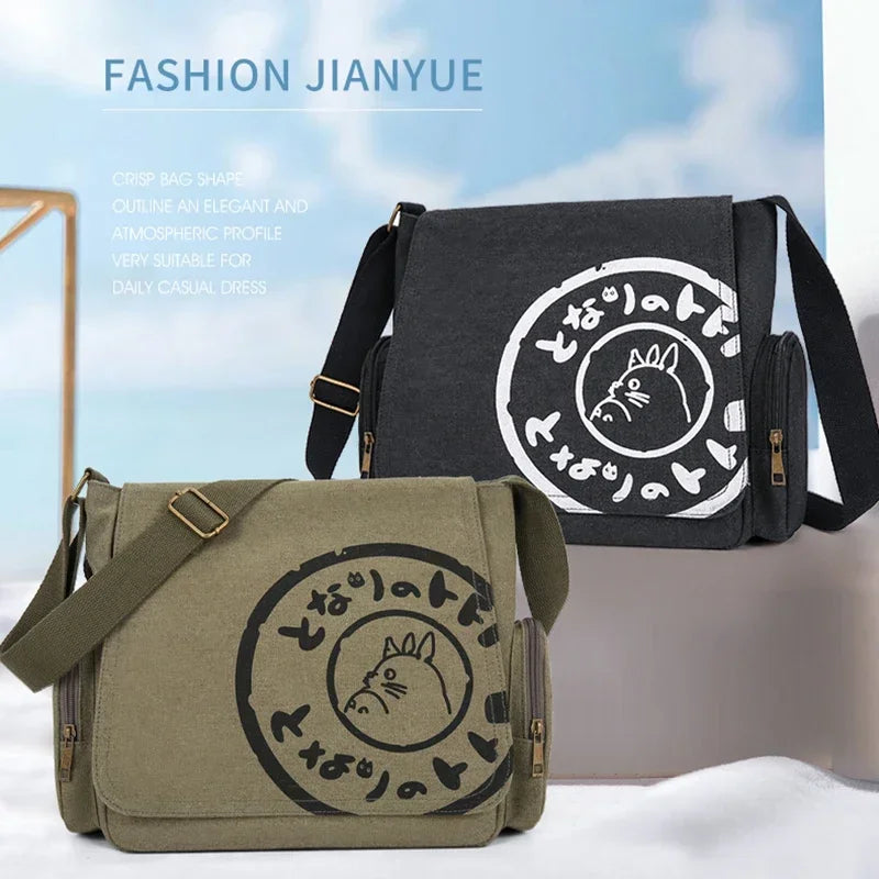 Vintage Cartoon Women Canvas Messenger Bag Large Capacity Tote Bag Women Shoulder Handbag - Tasawoq