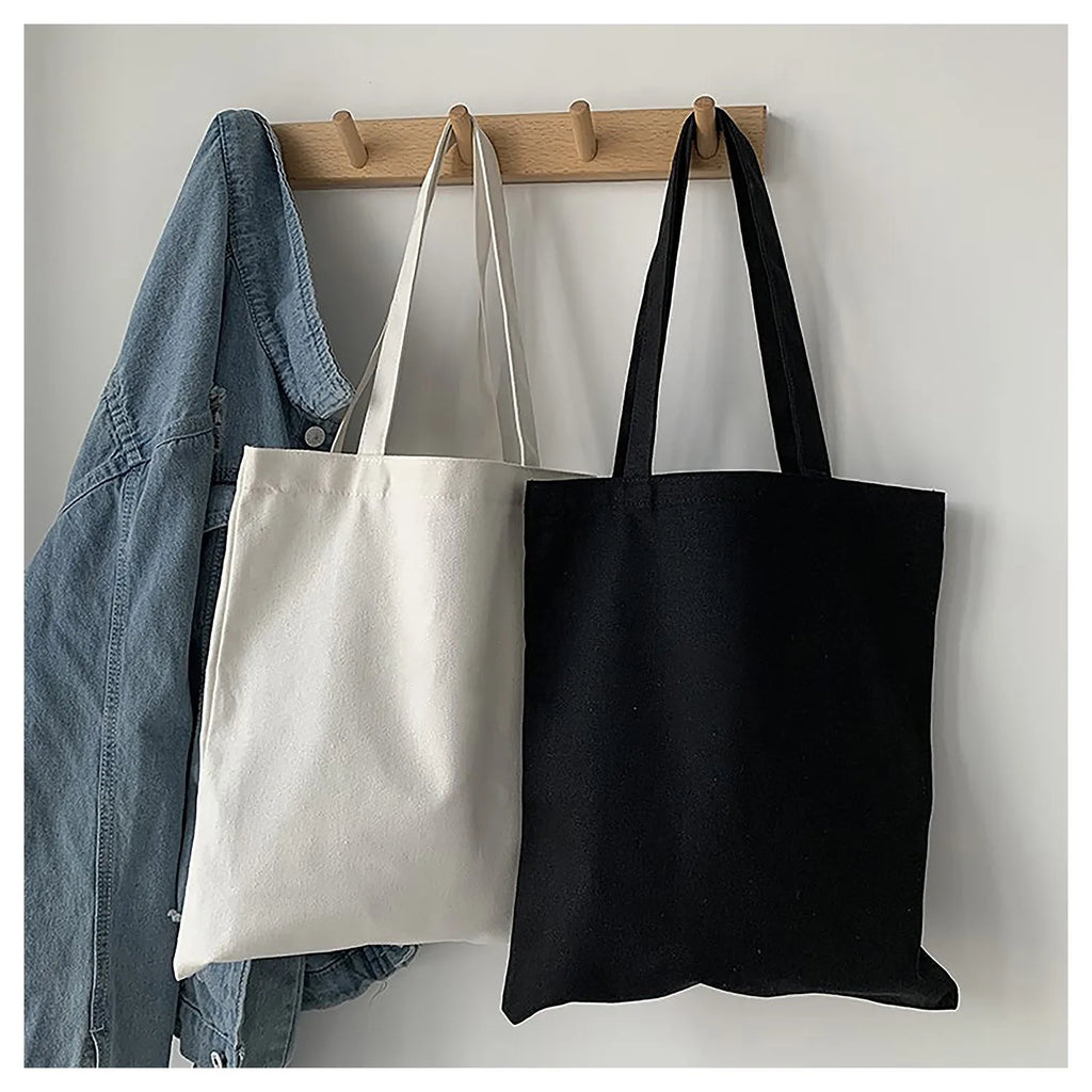 Large Capacity Black White Canvas Shoulder Tote Bag Folding Eco Cotton Handbag Reusable DIY Shoulder Bag Shopping Bag - Tasawoq