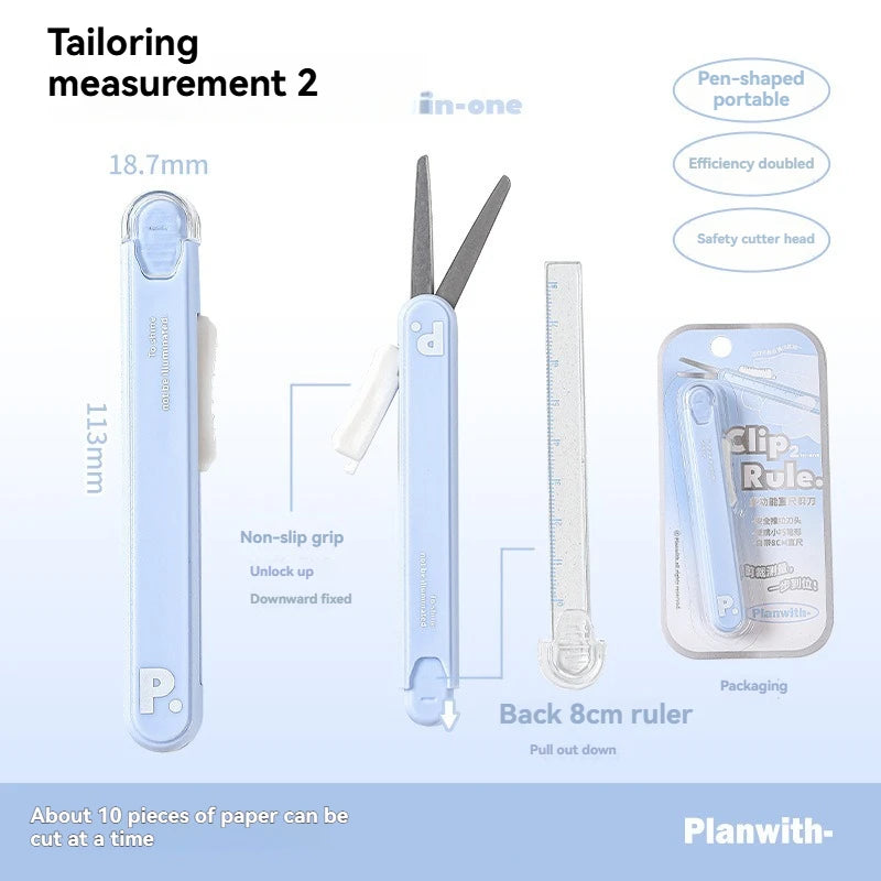 1pc Mini Portable Scissors Paper Cutter Knife 2 In 1 Multifunctional Pocket Pen Shape Scrapbooking Carving Cutting Art Tools