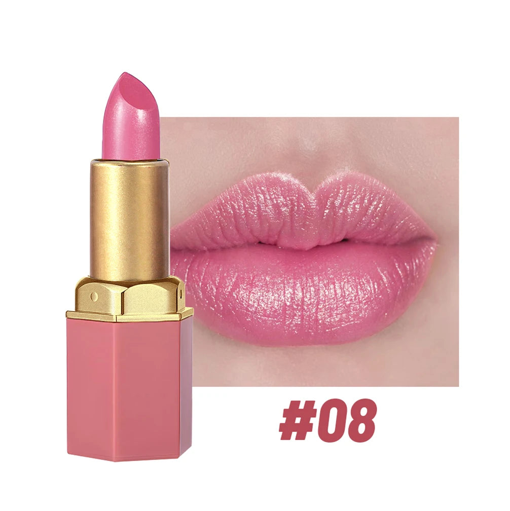 6 Colors Gold Bar Tube Lipstick Matte Texture Pearlescent Glitter Velvet Lipstick Valentine's Day Gift 1PCS - Tasawoq