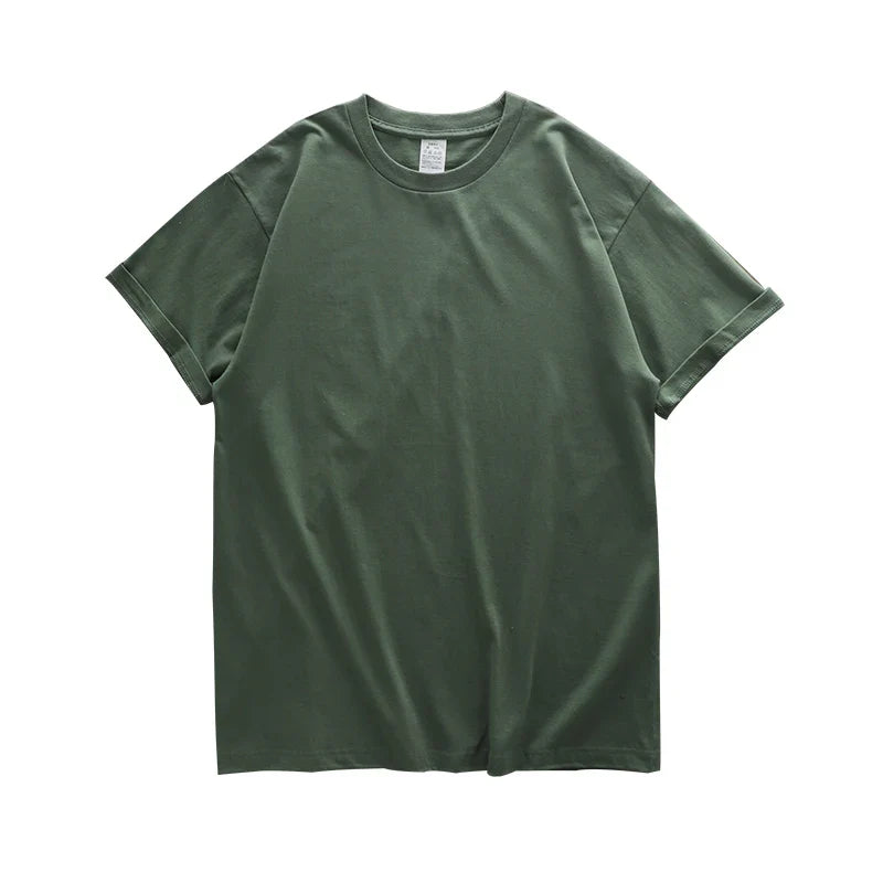 Dukeen 280gsm Oversized Heavy T-Shirt for Men Summer Short Sleeve Tee Cotton Solid Color Top Casual T Shirts One Piece - Tasawoq