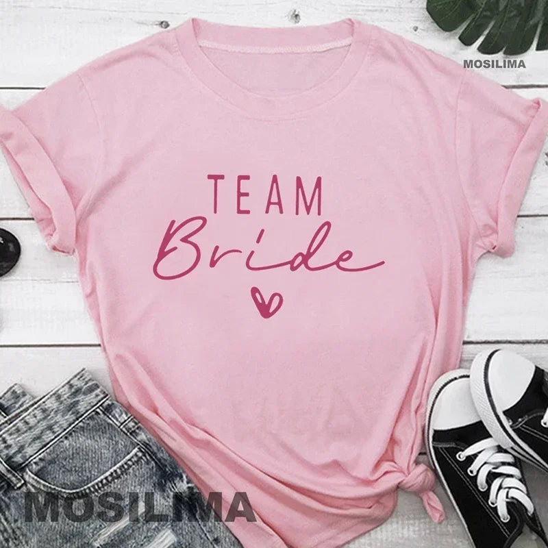 Women Cotton T Shirt Team Bride Bachelorette Party Shower Hen Party Bridesmaid Print T-Shirt 2024 Girls Wedding Female Tops - Tasawoq