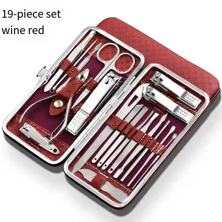 Nail art 19 piece set of beauty tools, home manicure, foot trimming, eagle beak pliers, care kit, nail knife, nail clipper set - Tasawoq