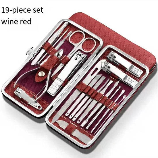 Nail art 19 piece set of beauty tools, home manicure, foot trimming, eagle beak pliers, care kit, nail knife, nail clipper set - Tasawoq