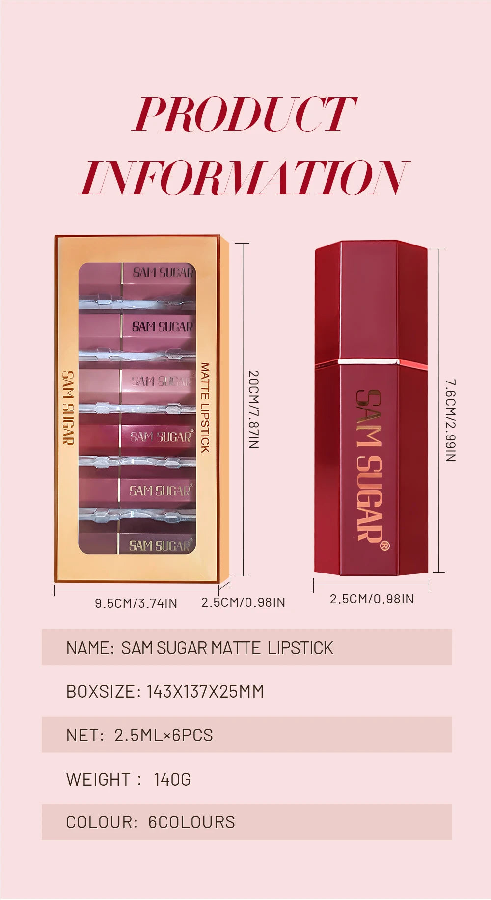 6 Colors Gold Bar Tube Lipstick Matte Texture Pearlescent Glitter Velvet Lipstick Valentine's Day Gift 6PCS - Tasawoq