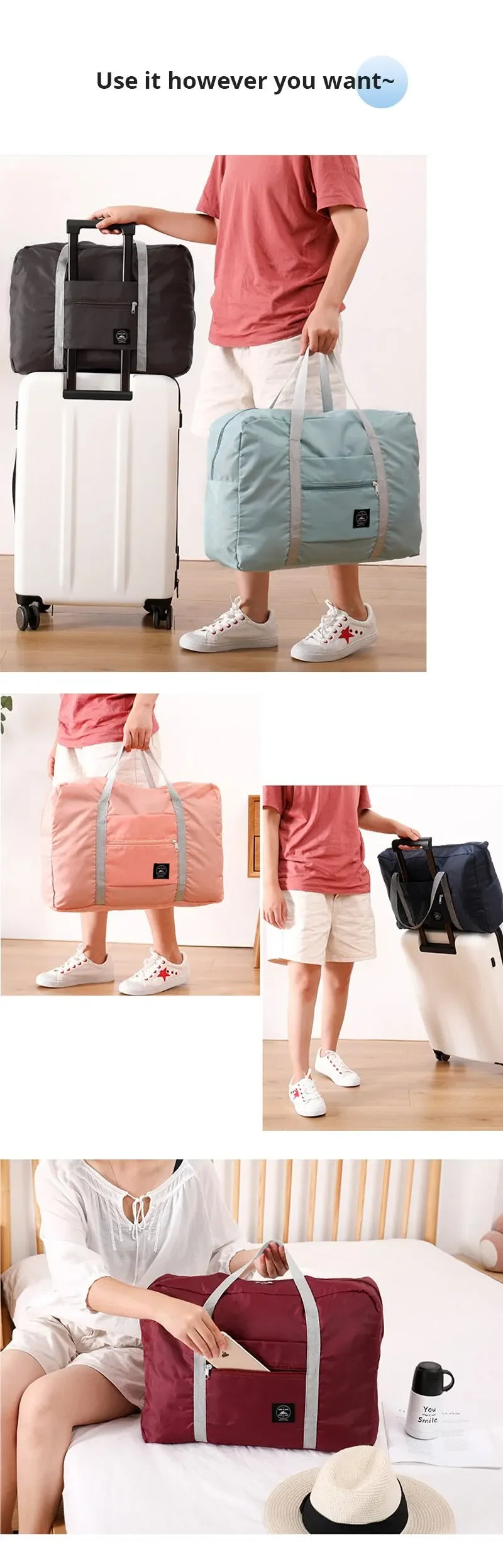 2 Pack Foldable Travel Duffel Bag for Airlines Carry on Bag Weekender Overnight Hospital Tote Bag Gym Duffel Bag Women Men - Tasawoq