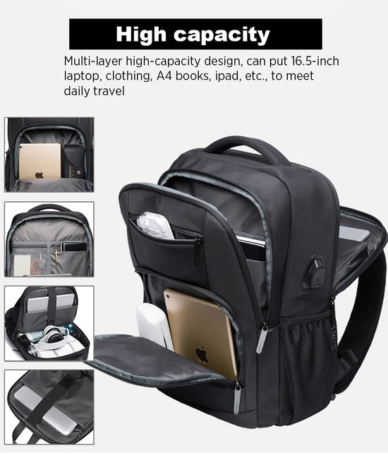BANGE Travel Waterproof Backpack with USB Charging Port Fit 15.6 Inch Laptop Backpacks for Men and Women, Teenager School Bags - Tasawoq