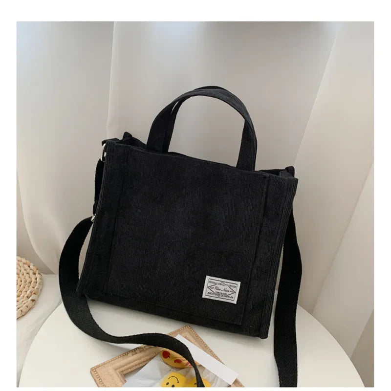 Women Handbag Simple Corduroy Portable Large Capacity HandBag Ins Fashion Trend Small Square Handbag Single Shoulder Bags - Tasawoq