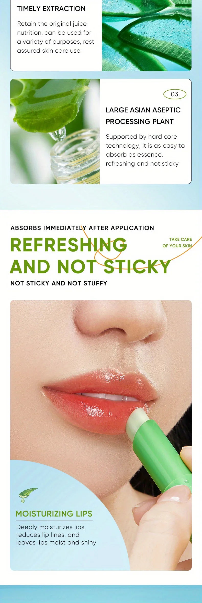 Lip Aloe Balm Nourishing, Refreshing, Hydrating and Moisturizing Preventing Cracking and Repairing Lips Gentle Non Irritating - Tasawoq