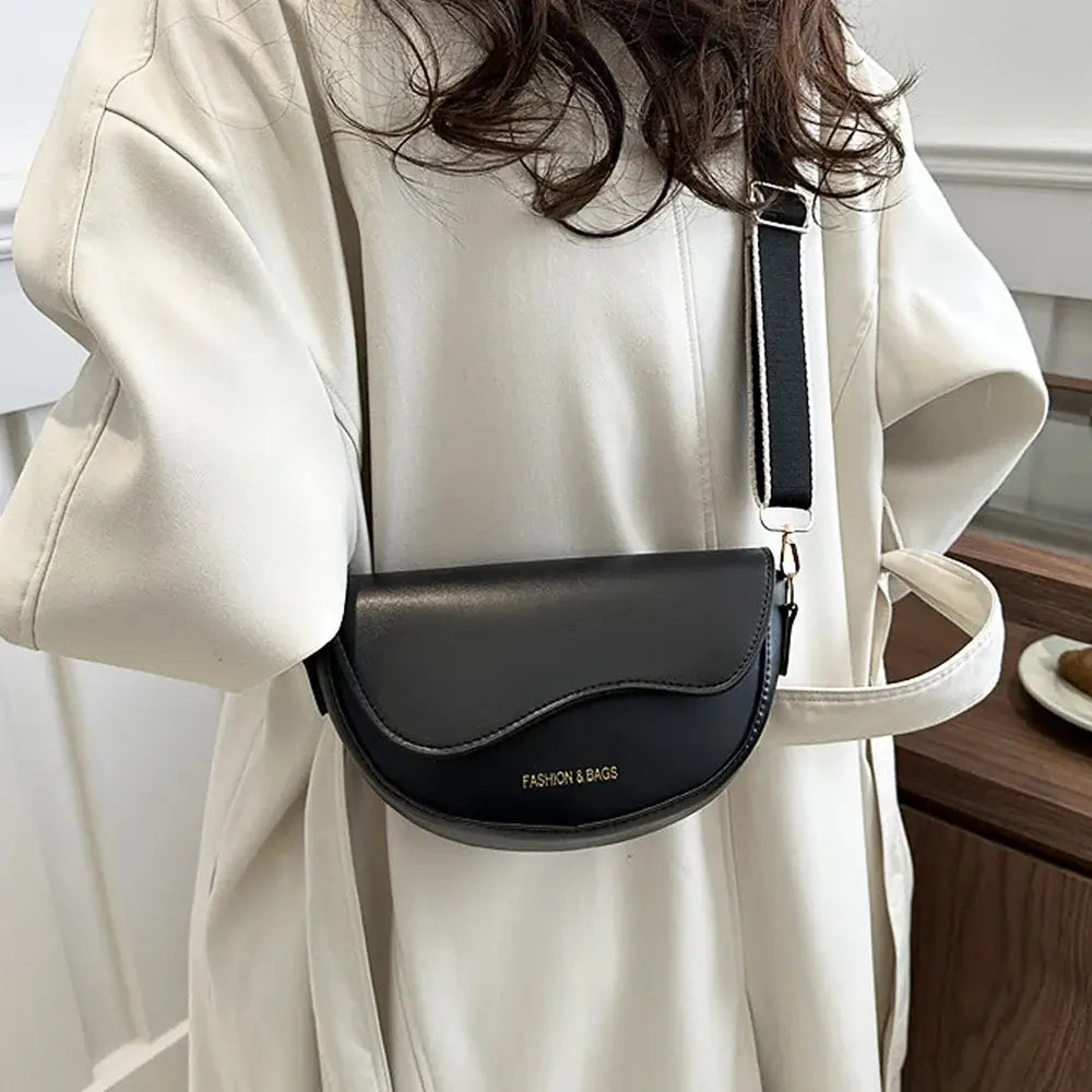 Women Vintage Solid Color Flap Small Saddle Shoulder Underarm Bag Fashion PU Leather Wide Strap Crossbody Bag Shoulder bag zwq - Tasawoq