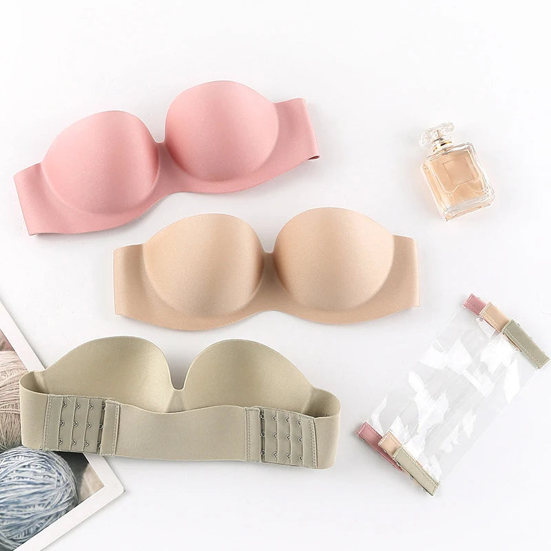 FINETOO Front Closure Sexy Push Up Bra Women Invisible Bras Underwear Lingerie For Female Brassiere Strapless Seamless Bralette - Tasawoq