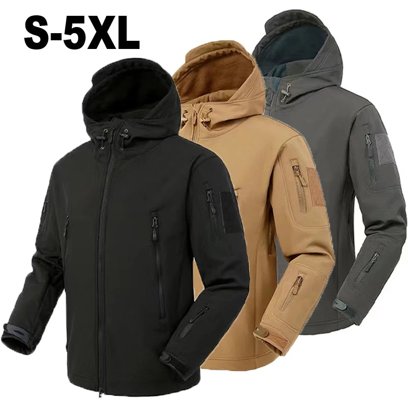 Men's Autumn Winter SoftShell Fleece Waterproof Jackets Male Hood Coats Fishing Hiking Camping Climbing Skiing Pants Trousers - Tasawoq